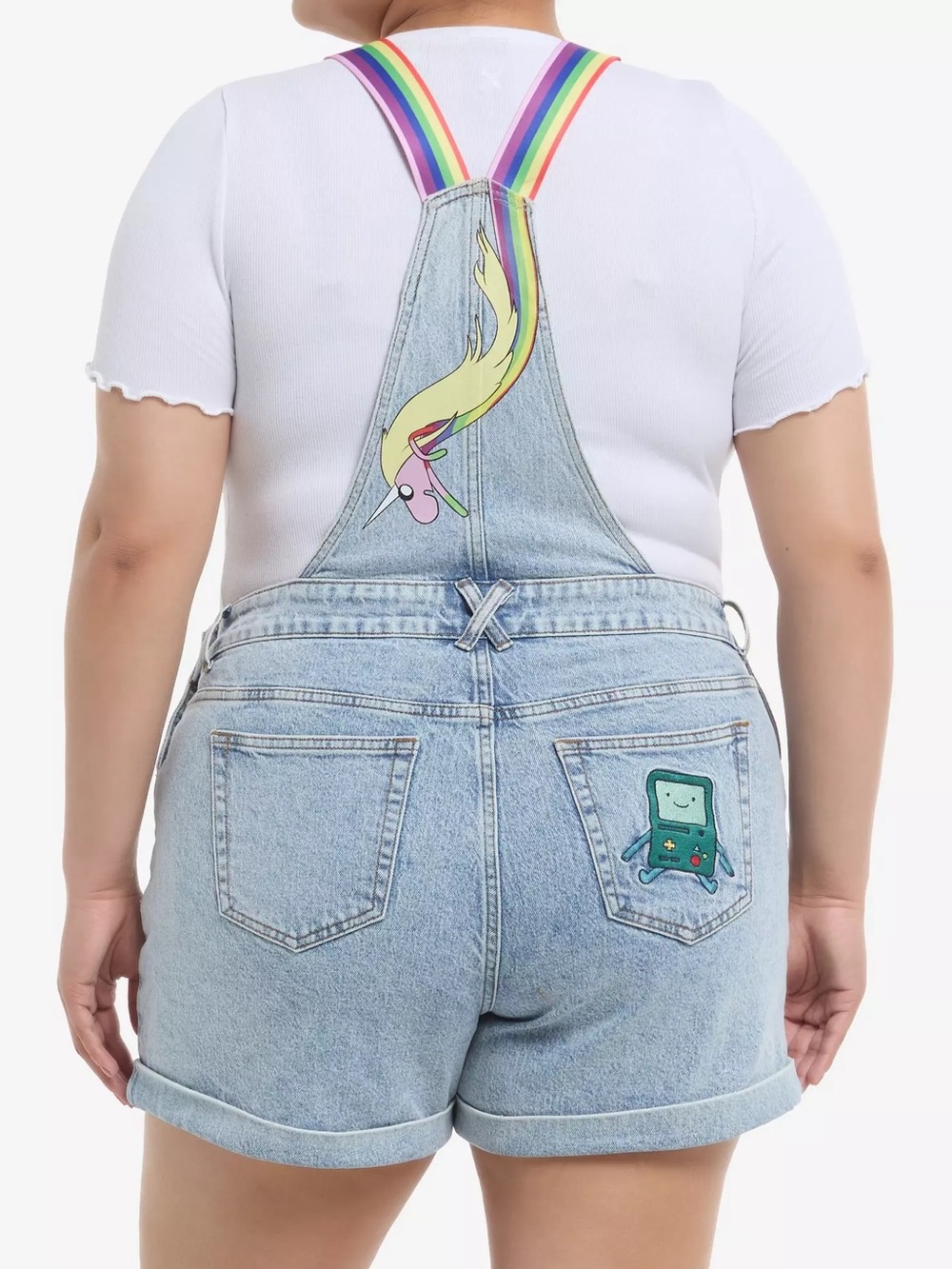 Adventure Time Rainbow Straps Denim Shortalls With Pockets Size XL NEW - Picture 14 of 14